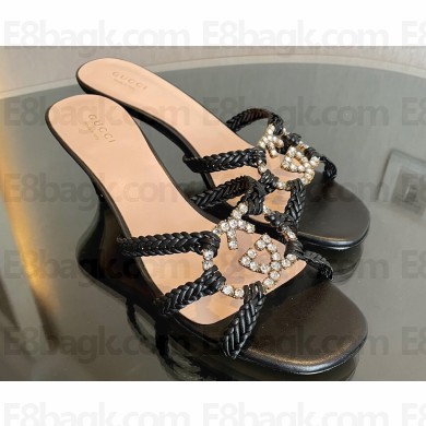 Gucci heel 4.5cm braided leather Nojum Slide sandals Black 2023