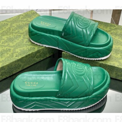 Gucci heel 5.5cm chevron leather GG Platform Slide Sandals Green 2023
