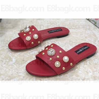 Dolce & Gabbana Stud and Pearl Slides Red 2023