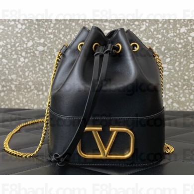 Valentino Mini Bucket Bag In Nappa With Vlogo Signature Chain Black 2023