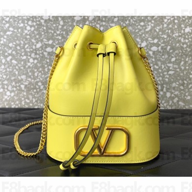 Valentino Mini Bucket Bag In Nappa With Vlogo Signature Chain Yellow 2023