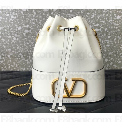 Valentino Mini Bucket Bag In Nappa With Vlogo Signature Chain White 2023