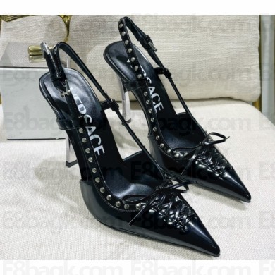 Versace Heel 11cm Laced Pin-Point Slingback Pumps Black 2023