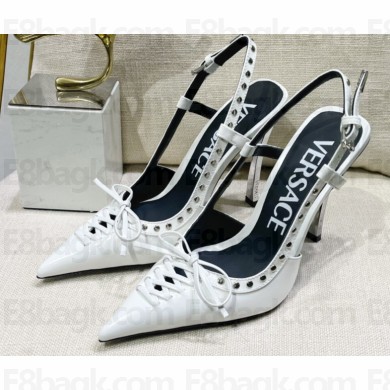 Versace Heel 11cm Laced Pin-Point Slingback Pumps White 2023