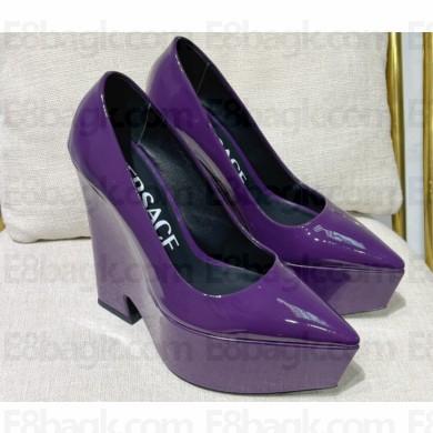 Versace Heel 15cm Platform 6cm Tempest Pumps Leather Purple 2023