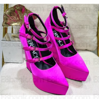 Versace Heel 15cm Platform 6cm Tempest Pumps Satin Fuchsia with Adjustable buckle 2023