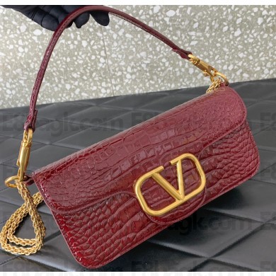 Valentino Loco Shoulder Bag In Croco Pattern Burgundy 2023