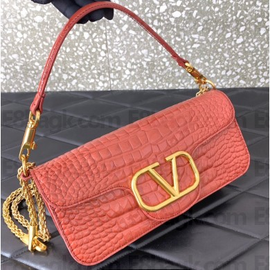 Valentino Loco Shoulder Bag In Croco Pattern Dark Pink 2023