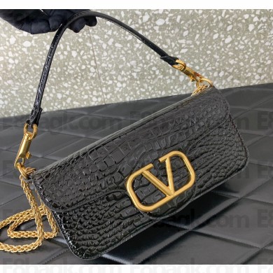 Valentino Loco Shoulder Bag In Croco Pattern Black 2023