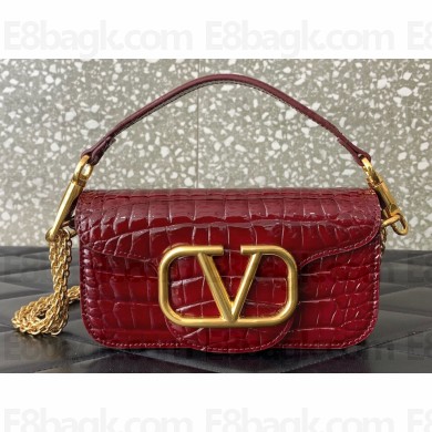 Valentino Loco Small Shoulder Bag In Croco Pattern Burgundy 2023