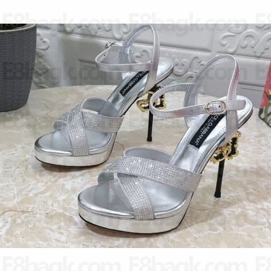 Dolce & Gabbana DG Heel 12cm Platform 1.5cm criss-cross straps sandals Silver with rhinestone 2023