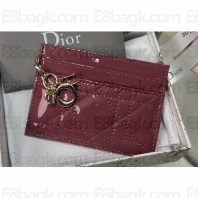 Dior Lady Dior Five-Slot Card Holder in Patent Cannage Calfskin Dark Pink