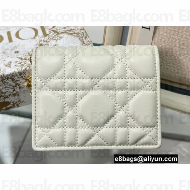 Dior Mini Lady Dior Wallet in Cannage Calfskin White