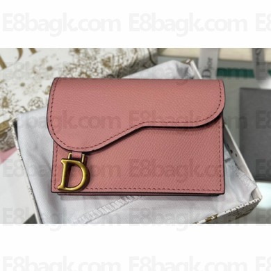 Dior Saddle Flap Card Holder Goatskin Pink