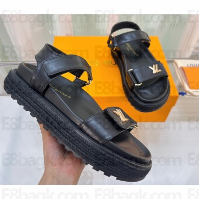 Louis Vuitton Cordoba Flat Comfort Sandals Leather Black 2023