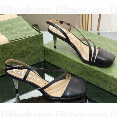 Gucci Heel 6.5cm Leather Sandals Black 2023