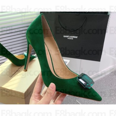 Gianvito Rossi Heel 10.5cm JAIPUR Pumps Suede Green with maxi gemstone 2023