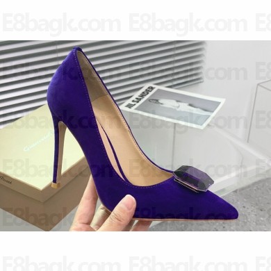 Gianvito Rossi Heel 10.5cm JAIPUR Pumps Suede Purple with maxi gemstone 2023