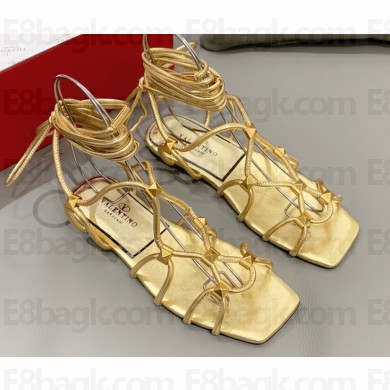 Valentino Rockstud Net Kidskin Sandals Gold 2023