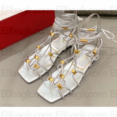 Valentino Rockstud Net Kidskin Sandals Silver 2023