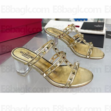 Valentino Plexi Heel 6cm Rockstud Slider Sandals Gold In Polymer Material 2023