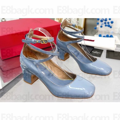 Valentino Heel 6cm Tan-Go Patent Leather Pumps Blue 2023