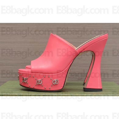 Gucci Heel 13cm Platform 4cm Interlocking G studs Slide Sandals 740426 Pink 2023