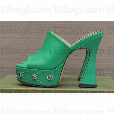 Gucci Heel 13cm Platform 4cm Interlocking G studs Slide Sandals 740426 Green 2023