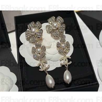Chanel Metal, Strass & Imitation Pearls Gold, Crystal & Pearly White Clip-on Pendants ABA694 2023