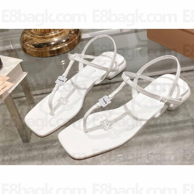 Miu Miu Patent thong sandals White with metal lettering logo 2023