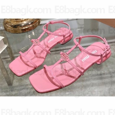 Miu Miu Patent leather sandals Pink with metal lettering logo 2023