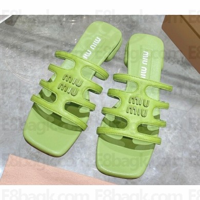 Miu Miu Leather sandals Green with metal lettering logo 2023