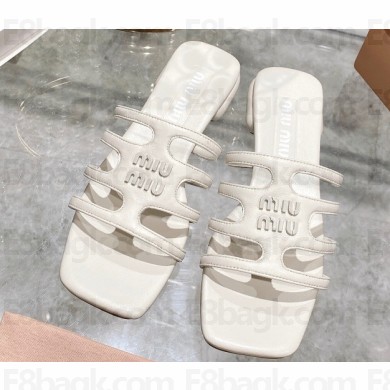 Miu Miu Leather sandals White with metal lettering logo 2023