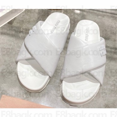 Miu Miu Leather slides White with metal lettering logo 2023
