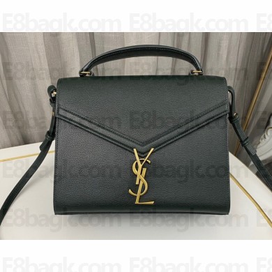 Saint Laurent cassandra medium top handle in grain de poudre embossed leather 623931 Dark Green
