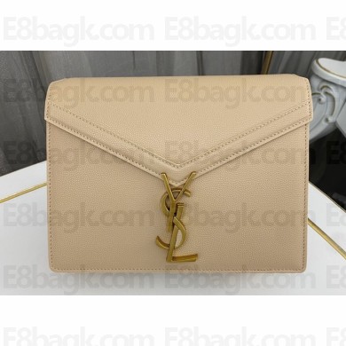 Saint Laurent cassandra medium chain bag in grain de poudre embossed leather 532750 Beige