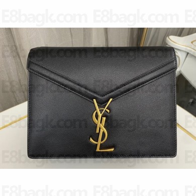 Saint Laurent cassandra medium chain bag in grain de poudre embossed leather 532750 Black