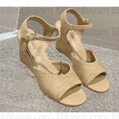 Chanel Quilting Wedge Sandals Grosgrain Beige 2023
