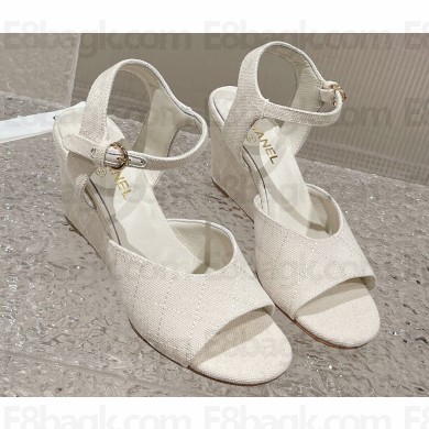 Chanel Quilting Wedge Sandals Grosgrain White 2023