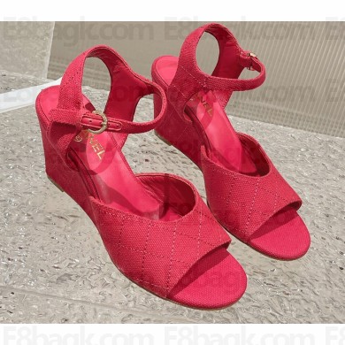 Chanel Quilting Wedge Sandals Grosgrain Red 2023