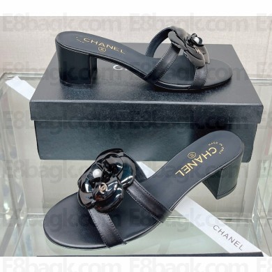 Chanel Heel 5.5cm Camellia and Pearl Mules Black 2023