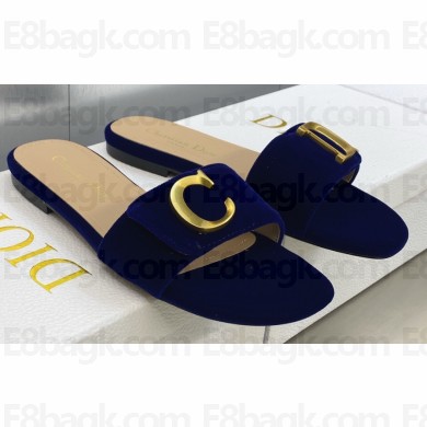 Dior C'est Flat Slides Velvet Dark Blue 2023