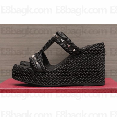 Valentino Heel 9.5cm Platform 3.5cm Rockstud wedge sandals in calfskin Black 2023