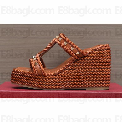 Valentino Heel 9.5cm Platform 3.5cm Rockstud wedge sandals in calfskin Brown 2023