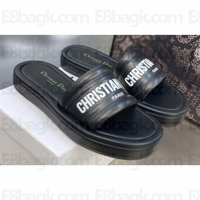 Dior Heel 3cm Every-D Slides in Embossed Lambskin Black 2023