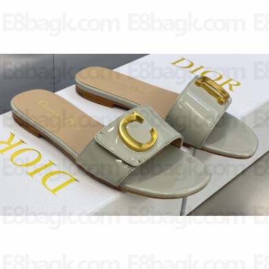 Dior C'est Flat Slides Patent Calfskin Gray 2023