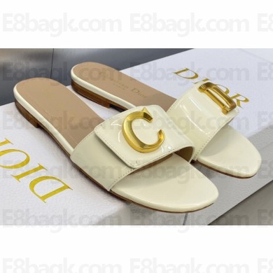 Dior C'est Flat Slides Patent Calfskin White 2023