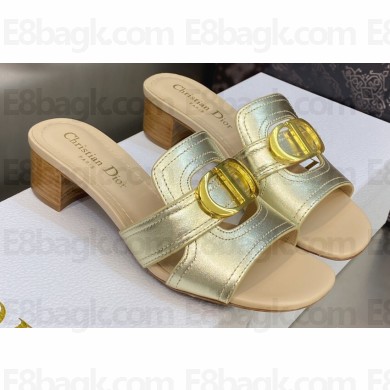 Dior Heel 4.5cm Or 30 Montaigne Slides in Calfskin Metallic Gold 2023