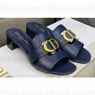 Dior Heel 4.5cm Or 30 Montaigne Slides in Calfskin Dark Blue 2023