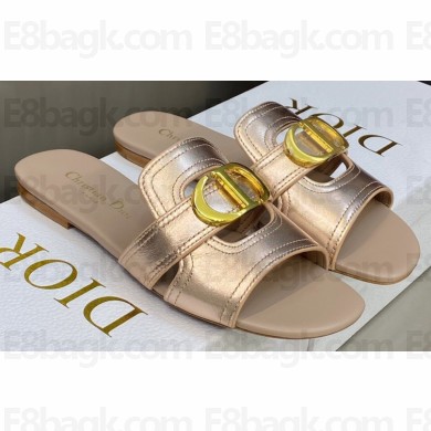 Dior Or 30 Montaigne Flat Slides in Calfskin Metallic Pink Gold 2023
